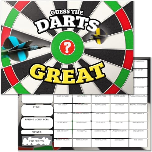 10 x Darts Greats Fundraising Scratch Cards - A5 Size Cards + Display Card - 50 Squares - UK Made and Recylable