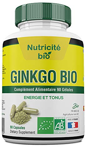 Ginkgo Biloba Bio 90 Gélules – Circulation Jambes Lourdes, Mémoire et Concentration – Boost Energie et Vivacité Intelectuelle et Physique – 100% Naturel et Vegan