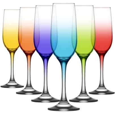 LAV 215ml Fame Flûtes à Champagne en Verre - Couleurs Complètes - 6X Reusable Mariage Anniversaire Fête Prosecco Vin Cocktail Verres