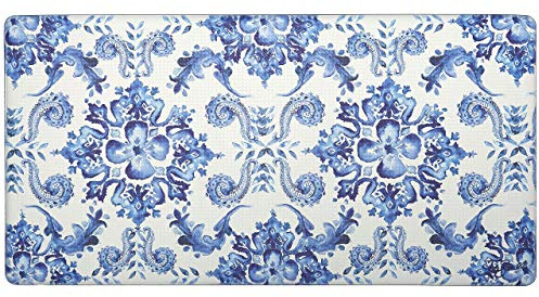 J&V TEXTILES Anti Fatigue Kitchen Mat for Floor, Embossed Themed Cushioned Kitchen Runner Rug Mat, Non Slip, Easy Wipe Clean, 1/2 Inch Thick (20x39 inches, Poppy Sketch Tile)