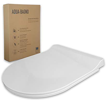 Aqua Bagno - Asiento de inodoro plano con cierre suave Roxy en forma de D (plástico termoendurecido descenso automático, tapa extraíble y tapa de inodoro antibacteriana), color blanco