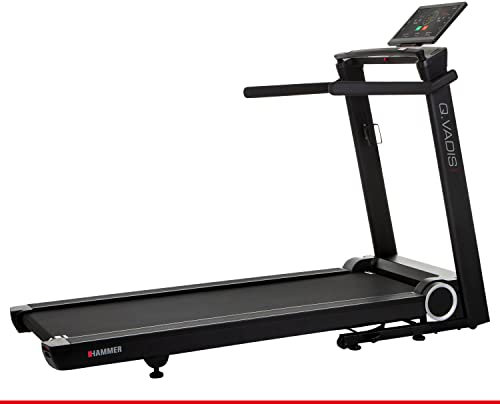 HAMMER Laufband Q. Vadis 10.0, 90% vormontiertes Laufband, senkrechte Klappfunktion, 15,6 Zoll Farb-TFT Touch Screen, App-Steuerung, Kinomap, Zwift, 30 Programme, 7,5 PS, 22 km/h