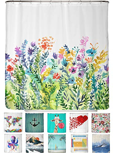 arteneur® Duschdraperi, mögelbeständigt, 200 x 220 cm, återvunnet med Oeko-Tex-standard 100, viktad fåll, ogenomskinligt, vattentätt, tvättbart, 12 ringar och e-bok, färgglada blommor