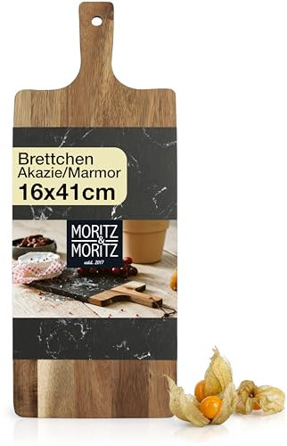 Moritz & Moritz Servierbrett Holz mit Marmor - Servierplatte Schwarz - Akazie Käsebrett als Deko zum Anrichten und Servieren von Käse, Fisch, Fleisch