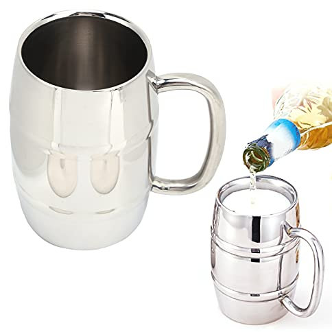 Jarra de Cerveza Topiky de Acero Inoxidable, 550ML Taza de Whisky Taza de Leche Taza de Café Taza de Camping con Asa, Jarra de Cerveza Grande de Doble Pared para el Hogar