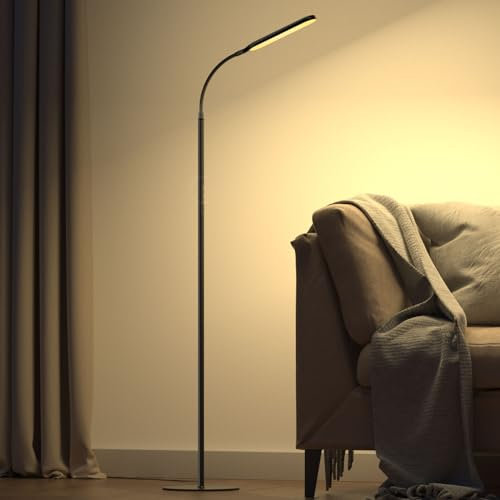 OUSFOT Led Stehlampe Dimmbar mit 3 Farbtemperaturen&Stufenlos Dimmbar 180cm Stehleuchte Leselampe mit Touch-Steuerung&Fernbedienung, verstellbare Schwanenhals für Schlafzimmer/Wohnzimmer/Büro Schwarz