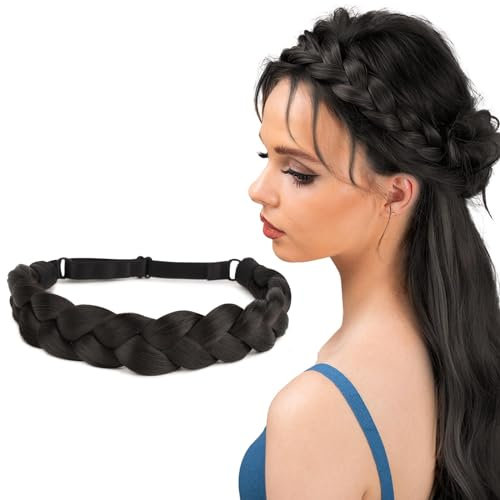 BOFUNX Damen Zopf Geflochten Stirnband Haarband 2 Stränge Kunsthaar Trachten Haarband Wide geflochtenes Stirnband Haarteil Haarschmuck für Hochzeit Bayern Volksfest Oktoberfest Dirndl