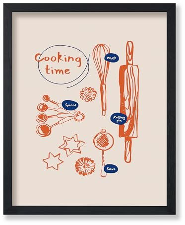 Poster Master Cooking Time Poster - Retro Kitchen Print - Spoon Design - Sketch Art - Rolling Pin Illustration - Whisk Print - Chic Boho Decor - Aesthetic Restaurant Decor - 16x20 UNFRAMED