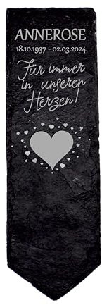 Grabstecker Grabstein Grabschmuck Herzen personalisiert mit Datum Name Schiefer graviert Grabdekoration Schieferstecker 22 x 8 cm (Grabstecker - Herzen)