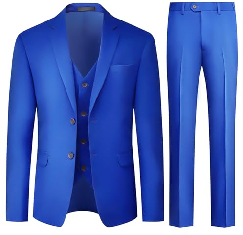 Allthemen Mens 3 Piece Stretch Suits 2 Button Business Suits Blue M