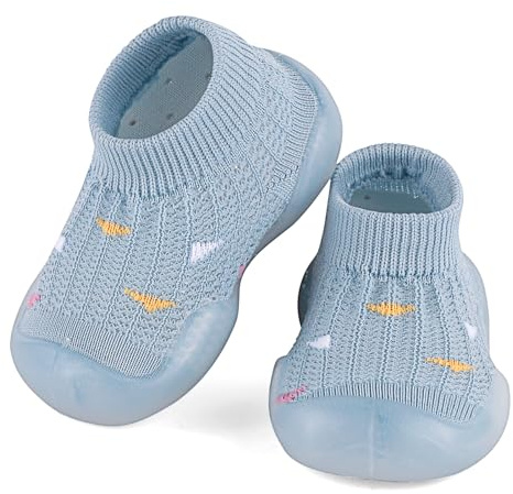 MASOCIO Baby pojkar flickor strumpskor småbarn första promenadskor mjuk gummisula halkfria strumpskor, marinblå, 6-9 Months
