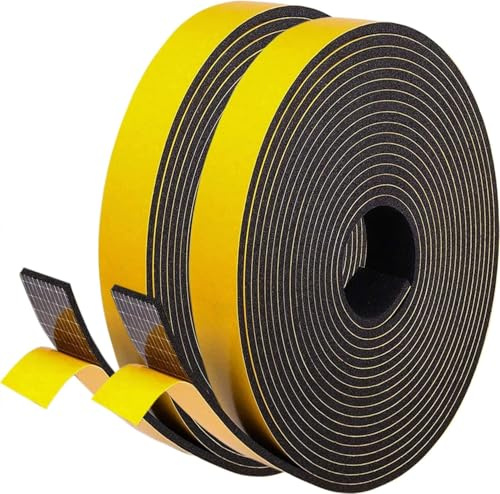 Self Adhesive Draught Excluder Foam Tape 25mm(W) x 3mm(T) Window Door Weather Stripping Tape Seals for Gap Seal,2 Rolls, Total 10M Long Black