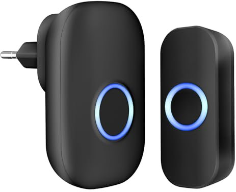 Sonnette sans Fil Exterieur Etanche,150M Sonnette de Porte IP44 Étanche Carillon Electronique,Kit de Carillon avec Récepteurs Enfichables pour la Maison,32 Mélodies au 4 Niveaux Volumes,LED Bleu