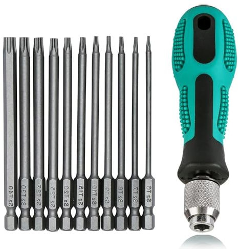 Juego de 12 destornilladores Torx T6-T40, 75 mm de longitud, juego de destornilladores magnéticos de 1/4 pulgadas con agujero S2 de acero hexagonal, juego de puntas para destornillador eléctrico T20