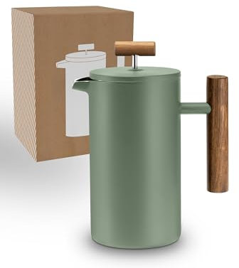 Lambda Coffee® CALDERA Thermo French Press Edelstahl I 1 Liter - 5 Tassen in Moss Green Grün I 3 Größen erhältlich I Kaffeebereiter Edelstahl | Doppelwandig: Hält lange Warm I Kaffeezubereiter