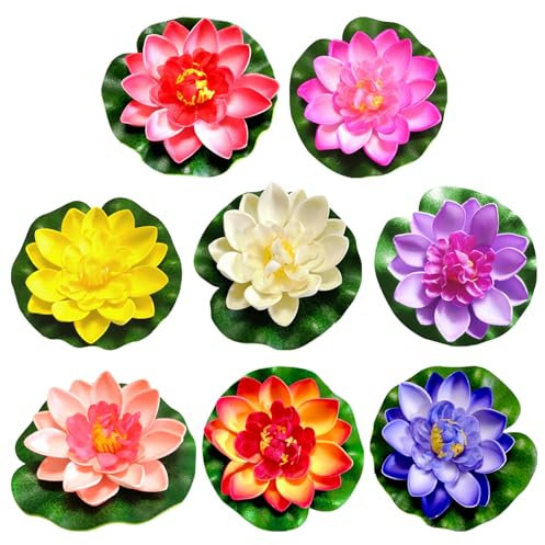 Lot de 8 fleurs de lotus artificielles - Décoration de piscine - Fleurs de lotus artificielles - Décoration de bassin en plein air - Plantes de piscine flottantes