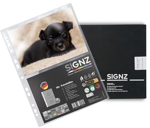 SIGNZ Sammelhülle DIN A4 | 2-teilig (2 x 21,9 x 15,2 cm), 30 Stück, extra starke 110 my, glasklar, CO2-neutral hergestellt, made in Germany
