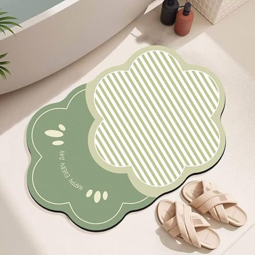 Badezimmerteppich 40X60Cm Apfelgrün Badteppich rutschfest Waschbar,Duschvorleger Schnelltrocknend,Stein Badematte,Diatomite Stone Bath Mat,Super Absorbierende Badvorleger