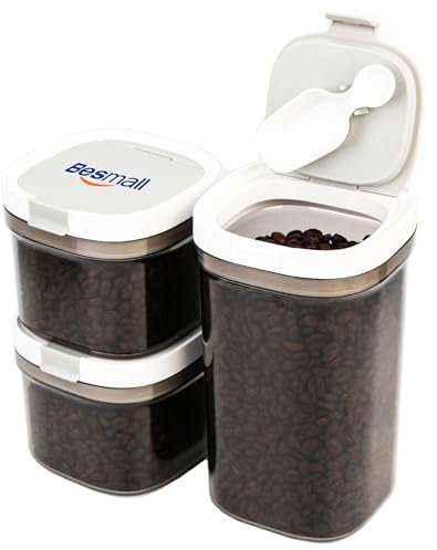 Besmall Vorratsdosen mit Deckel luftdicht Aufbewahrung Müsli Schüttdose mit Löffel Lebensmitteln Trockenfutterbehälter Küche für Getreide Mehl Kaffee Kaffeebohnen BPA frei Kunststoff 3er Set