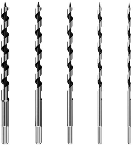 Ghazpmuk 5 Piezas Broca en Espiral, Broca para Madera, Juego de Brocas Profesional, Diámetro 6/8/10/12/14mm, para Madera Blanda y Dura