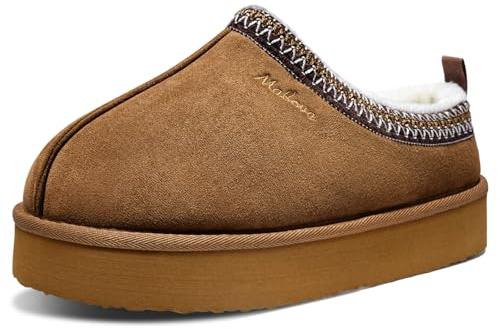 Mabove Slippers Womens Memory Foam Suede Slippers Ladies Lightweight Platform Winter Warm Outdoor Slippers Boots Indoor Shoes Brown,4 UK
