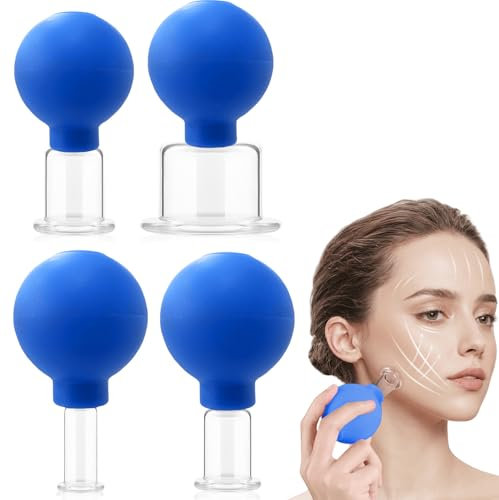 4 Stück Schröpfgläser mit Saugball, Hochwertiges Kunststoff Facial Cupping Set Schröpfen mit starker Saugleistung Massage Hautpflege Werkzeug für jede Körperstelle Schröpfset Gesicht Schröpfgerät