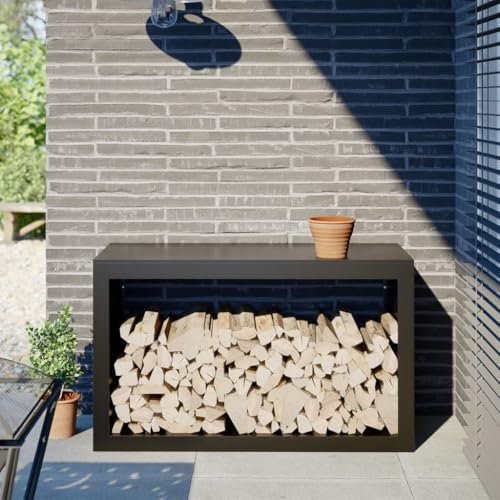 Rantry Support à Bois de Chauffage en Acier - Rangement Pratique et Sécurisé pour Bûches - Noir - 100 x 40 x 60 cm