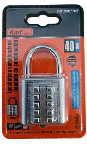 Catenaccio Lucchetto 40 mm per armadietti senza chiavi con codice 10 combinazioni (codice fisso già impostato) (Silver)