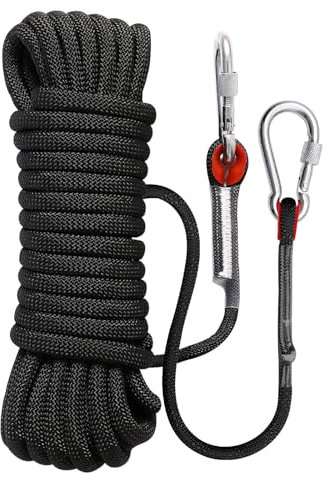 Dawumin 10m Seil, Kletterseil mit Karabiner, Reepschnur Seile mit 2 Enterhaken, Hoher Sicherungsseil für Outdoor Bergsteigen, Schaukel, Fischen, Camping (Schwarz)