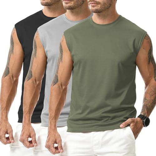 Suwangi 3 Piezas Camiseta Deportiva Sin Mangas Hombre Chalecos sin Mangas
