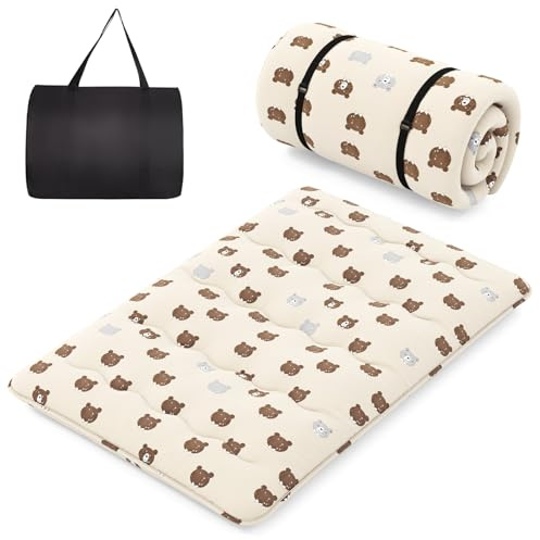 COSTWAY Matelas Futon Portable Pliable, Matelas Futon Japonais 140 x 200 cm, Housse Lavable, Matelas de Sol avec Sac de Transport, pour Le Camping, Les Voyages, d'Invités, Beige | Petit Ours