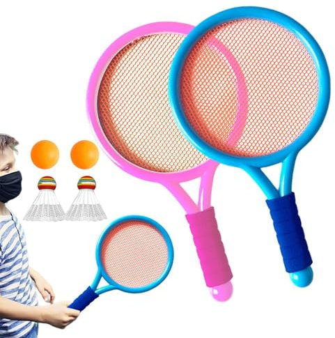Training von Badminton Set für Kinder, Kinder Badminton -Schläger Set - Doppelkind -Tennisschläger Set | Mit 2 runden Bällen 2 Shuttlecocks schockabsorbierende Grip Ballschlägerspielzeug für