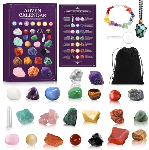MZJAUVF Calendario Adviento 2025 Minerales, 24 Días Calendario de Adviento Minerales y Cristales, Sorpresa de Cuenta Atrás de Navidad Advent Calendar 2025 para Niños Niñas Mujer