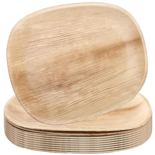 MEIDIV 12Pcs Disposable Serving Platters for Parties, 14x10 inch Wooden Plates, Large Trays for Food Serving, Platters for Party Food, Compostable Tray for Wedding, Party, Picnic