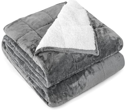 Sivio Weighted Blanket 7 kg, Double Blankets Single Warm Sherpa Heavy Blanket for Sofa Bed, 120 x 180 cm, Grey&White