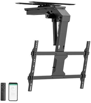 EasyLife Soporte de Techo para TV V2 Eléctrico, Giratorio e Inclinable, Integración Smart Home, de 37 a 75 Pulgadas, Soporte VESA hasta 600×400 para Televisores LCD/OLED, Monitores, Pantallas - Negro