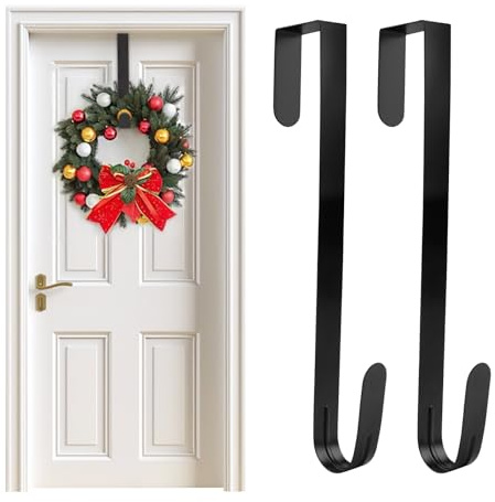 Lishang 2 Pièces Crochet Couronne de Noel Porte Manteau pour Porte Support Couronne de Noël pour Festival Décoration 38cm, Noir