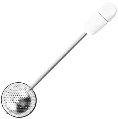 ZORVYN Boule à Thé Infuseur Cuillère Rotative en Acier Inoxydable Filtre Passoire pour Thé en Vrac Accessoire Original avec Manche Blanc