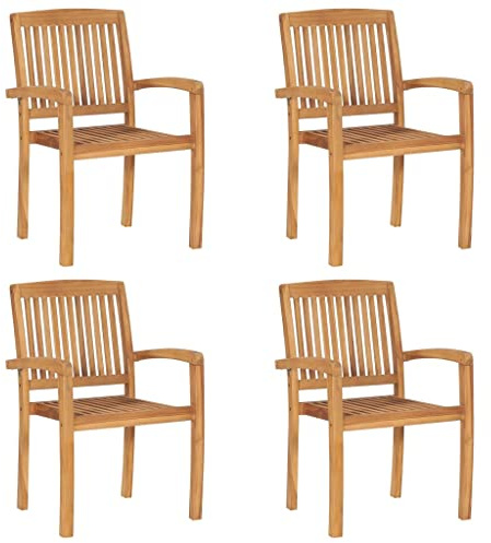 Bucmath Stapelbara trädgårdsstolar 4 st. av massivt trä teak, fint slipad, 60 x 57,5 x 90 cm, väderbeständig, för balkong, terrass och matsal, hållbara utomhusstolar