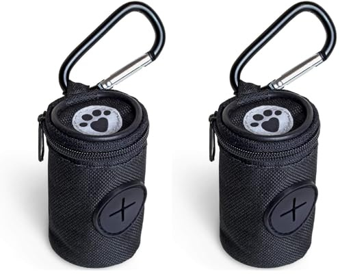 igadgitz home U7168 Dispensador de Tela Bolsas Caca Perro, Soporte Bolsas Excrementos Perros con Mosquetón - Negro (Paquete de 2)