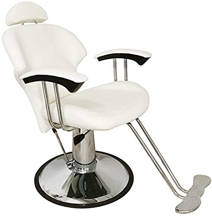 LOVECRAZY Sillón Profesional de Peluquería, 360º Giratoria con Base Fijo y Apoyapies de Metal, Altura Regulable, Asiento Suave y Cómodo de Material Piel (Blanco)