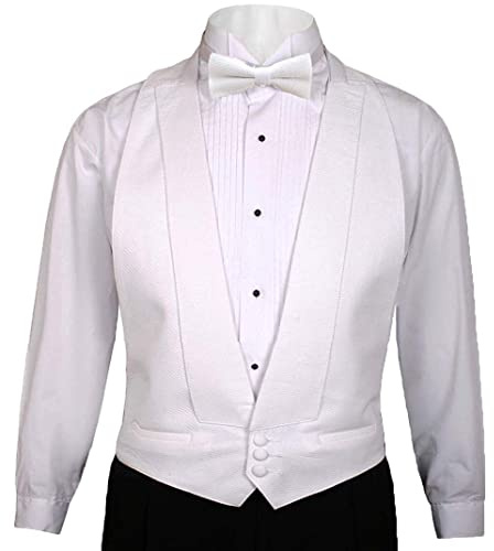 OmegaTux White Cotton Pique Tuxedo Openback(backless) Vest, with White Pique BowTie
