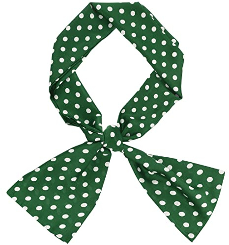 sourcing map Femmes Retro Pois Maigre Écharpe Cou Écharpes Enveloppe Long Foulard Cheveux Cravate Vert Taille unique