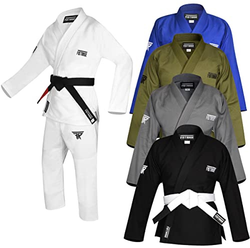 FISTRAGE Jiu Jitsu Gi Patch BJJ Brazilian Suite for Men & Women MMA Uniform with Belt (WHITE, A2)