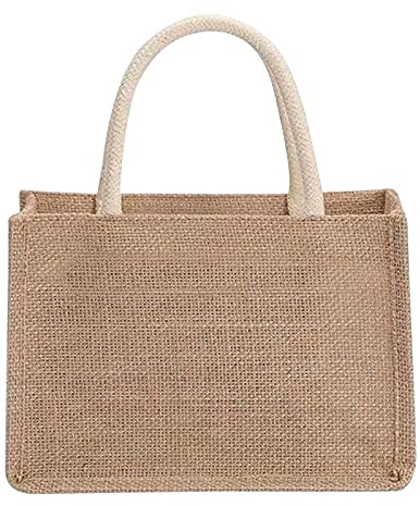 LYEAA Borsa for la Spesa Portatile, Borse in Juta, Borsa della Spesa Riutilizzabile for la Spesa da Spiaggia con Manico (Manico in Corda Bianca 22x16x13cm)