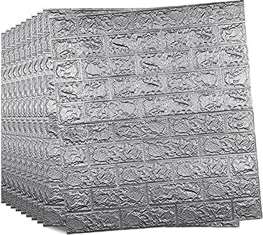 10PCS 3D Wall Panels 77X70cm Brick Wallpaper 3D Tile Brick Wall Sticker Self-Adhesive Waterproof PE Foam Panel Grey …