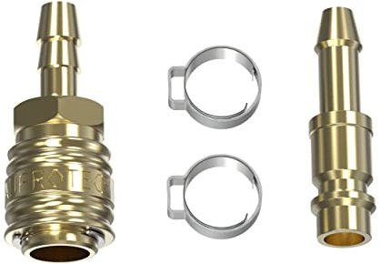 AUPROTEC Set d'Accoppiamento per aria compressa Raccordo Rapido Ottone 10mm + Innesto + Fascette