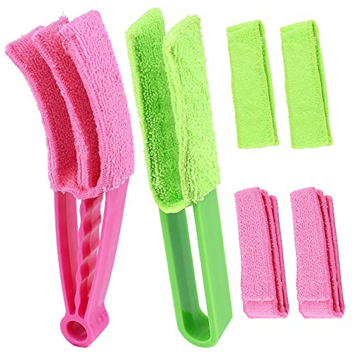 2Pcs Venetian Blind Cleaner Set, Wet & Dry Venetian Blind Cleaner Tool with 6 Microfibre Sleeves for Horizontal Wooden Blinds