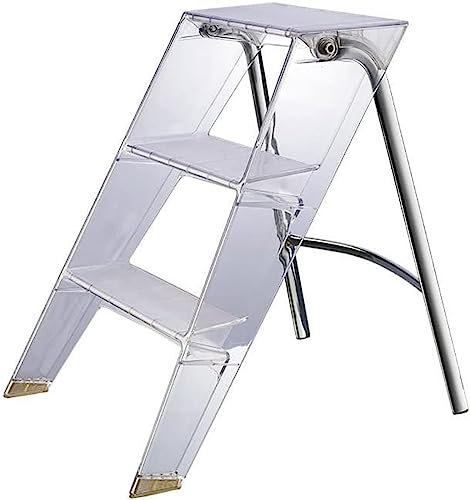 Marchepieds pour Adultes, Escabeau Pliant en 3 Marches, Tabouret en Acrylique, Échelle/Tabouret Pliant Multifonctionnel Domestique 2 en 1, Couleur Transparente,Blanc,Concord12