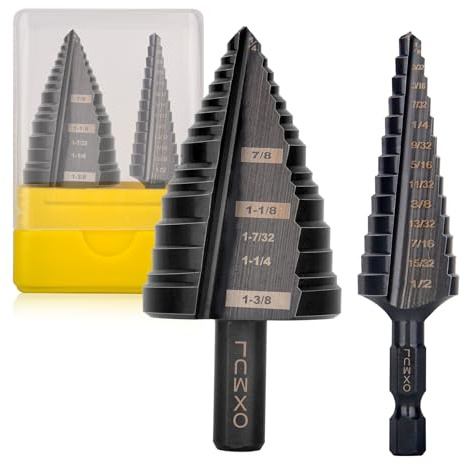 OXMUL M35 Step Drill Bit Set for Metal, 1/8—1-3/8, 19-Steps, Cobalt Bits, Heavy-Duty for Stainless Steel, Hard Metal, Aluminum, Wood, 2pcs. Z204_205
